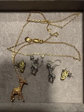 Gold and Silver Giraffe Necklace & Earring Set